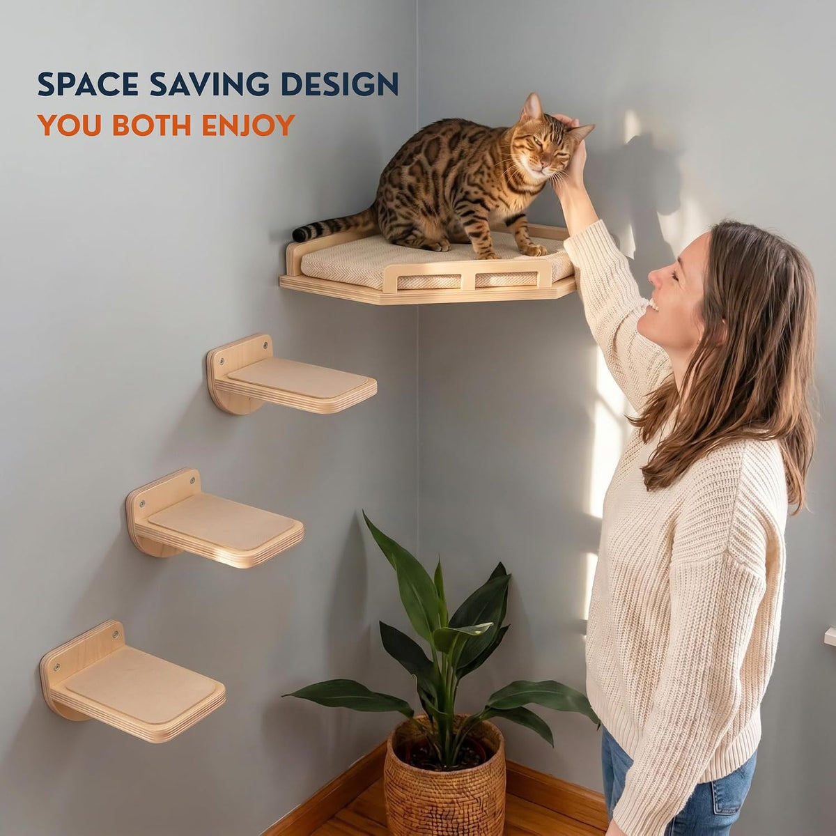 INICIO Cat Wall Shelves and Steps, 4-Piece Wooden Cat Wall Furniture Set