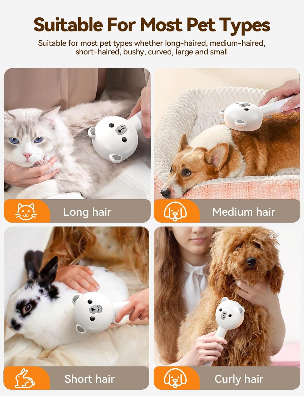 Cat Steam Brush, Brushes for Indoor Cats with Release Button, Undercoat Removal Grooming Supplies, Dual Spray USB Rechar