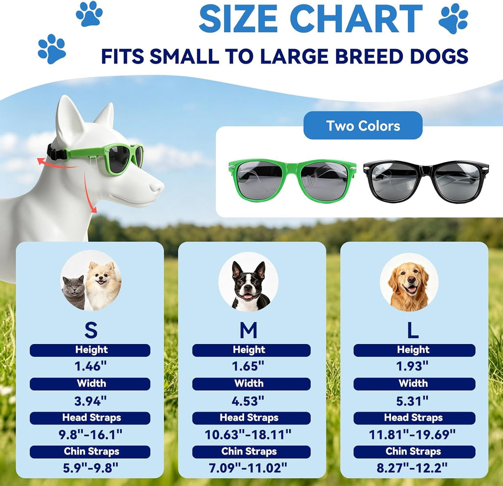 Dog Sunglasses for Medium Breeds, Outdoor UV Protection Pet Glasses with Adjustable Temples & Straps, Medium Dog Sun Gla