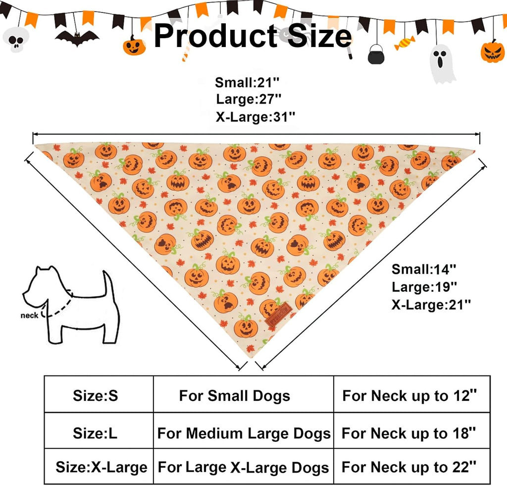 PTDECOR Halloween Dog Bandanas, Yellow Jack-o'-lantern Pet Scarf, Large