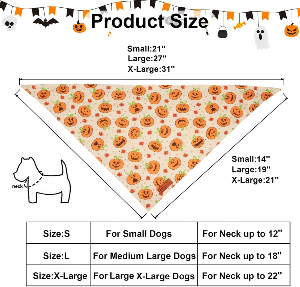 PTDECOR Halloween Dog Bandanas, Yellow Jack-o'-lantern Pet Scarf, Large