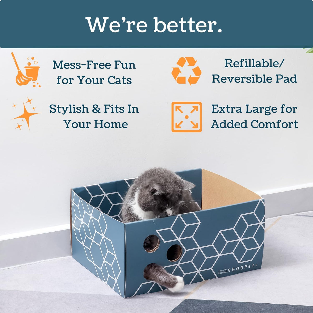 No-Mess Cardboard Cat Scratcher Box - Refillable Double-Sided Scratch Pad