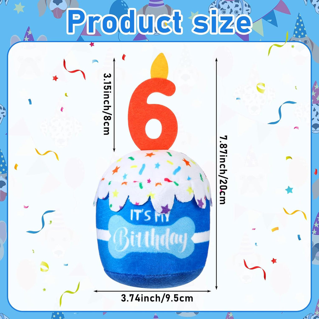Dansydaisy Dog Birthday Cake Toy Squeaky Plush Gift,6th,Blue