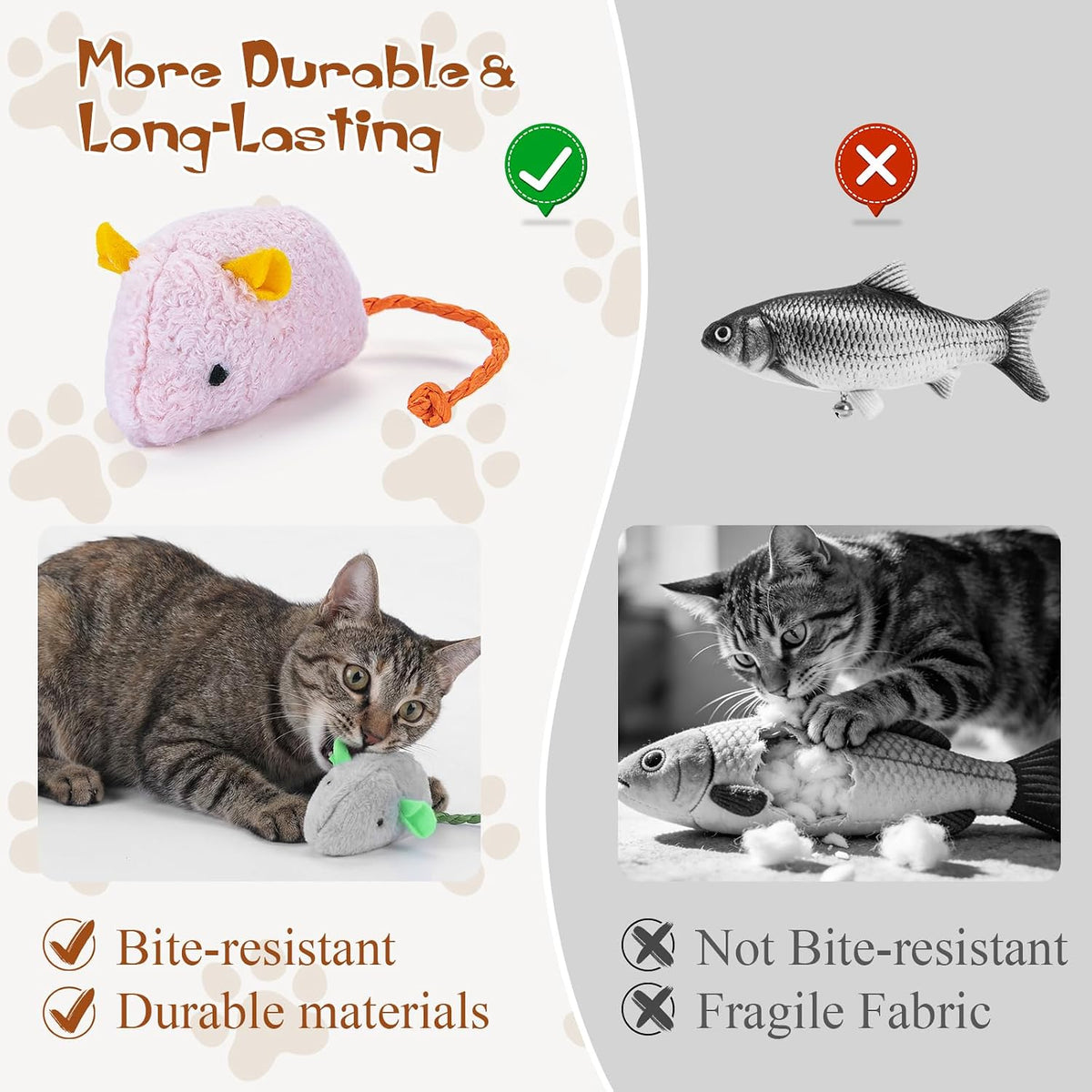 NAHSHON 15PCS Cat Mouse Toys Prefilled Catnip Toys
