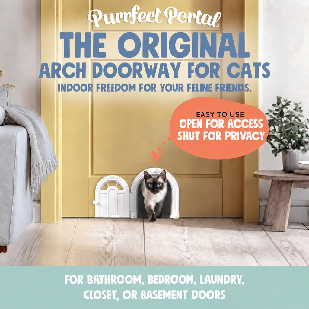 Purrfect Portal Meow Manor® Cat Door Interior Door - No-Flap, Fits Cats Up to 20 lbs, Easy DIY Setup, No Training Needed