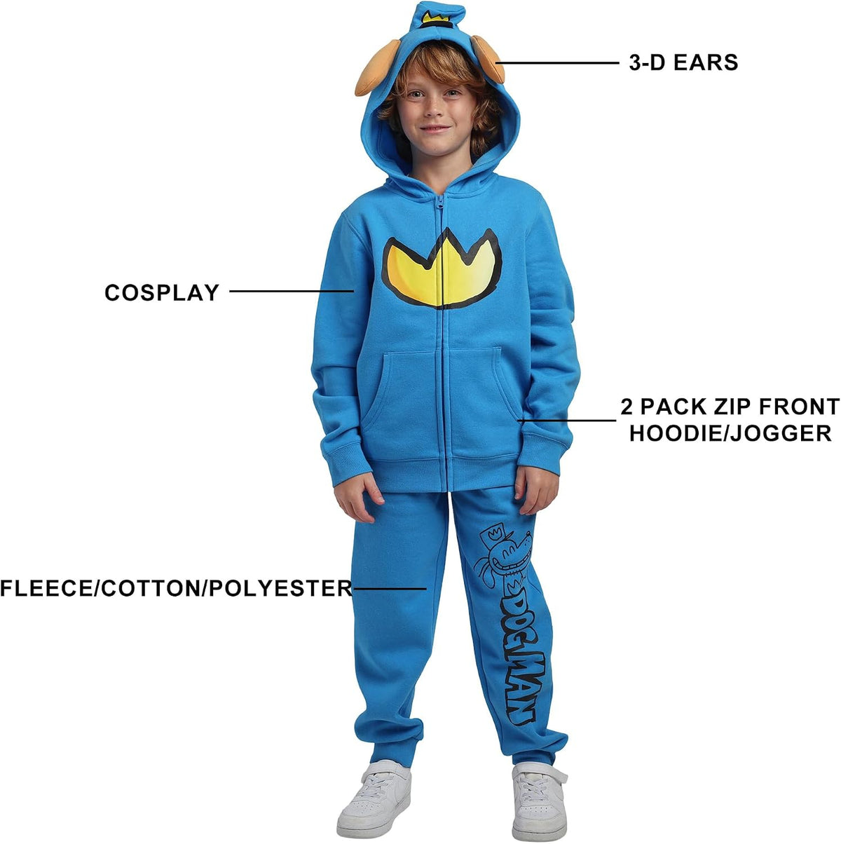 Bioworld Dog Man Emblem Boys' Blue Long Sleeve Cosplay Zip-Up Hoodie