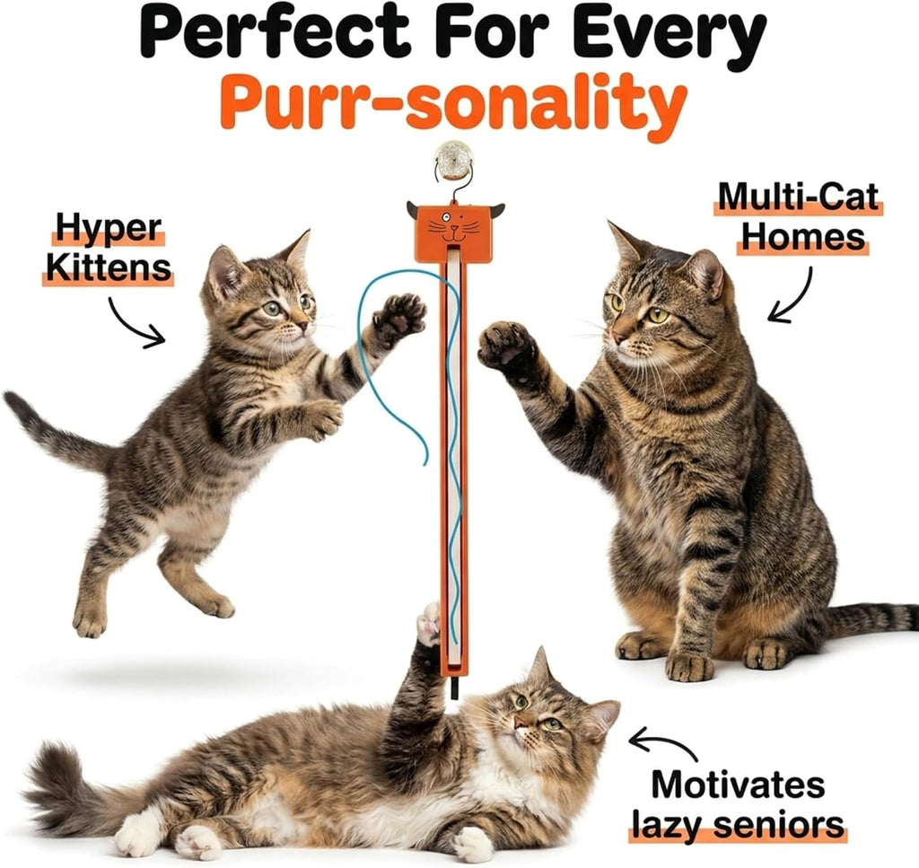 Moody Pet Interactive Cat Toy for Indoor Cats – Fling-AMA-String Automatic, Moving, Flying String Toy for Cats – Battery