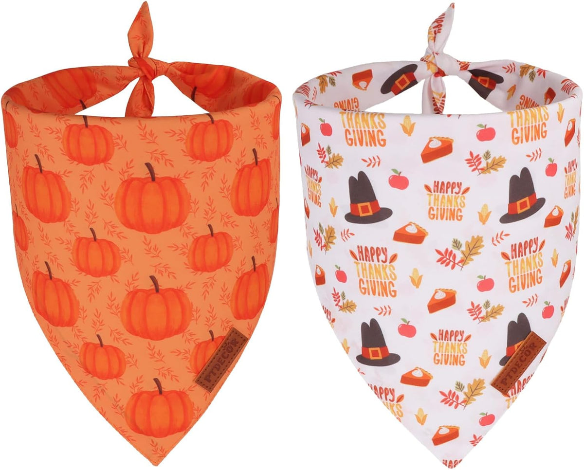 PTDECOR Pink Fall Dog Bandanas, Floral Pumpkin Fall Pet Scarf, Large