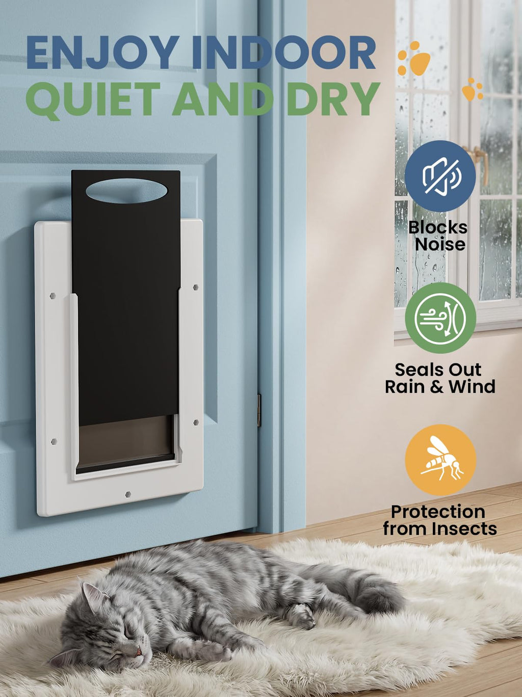 PETCOMING Cat Door with Soft Magnetic Flap, Pets Up to 20 lb, White