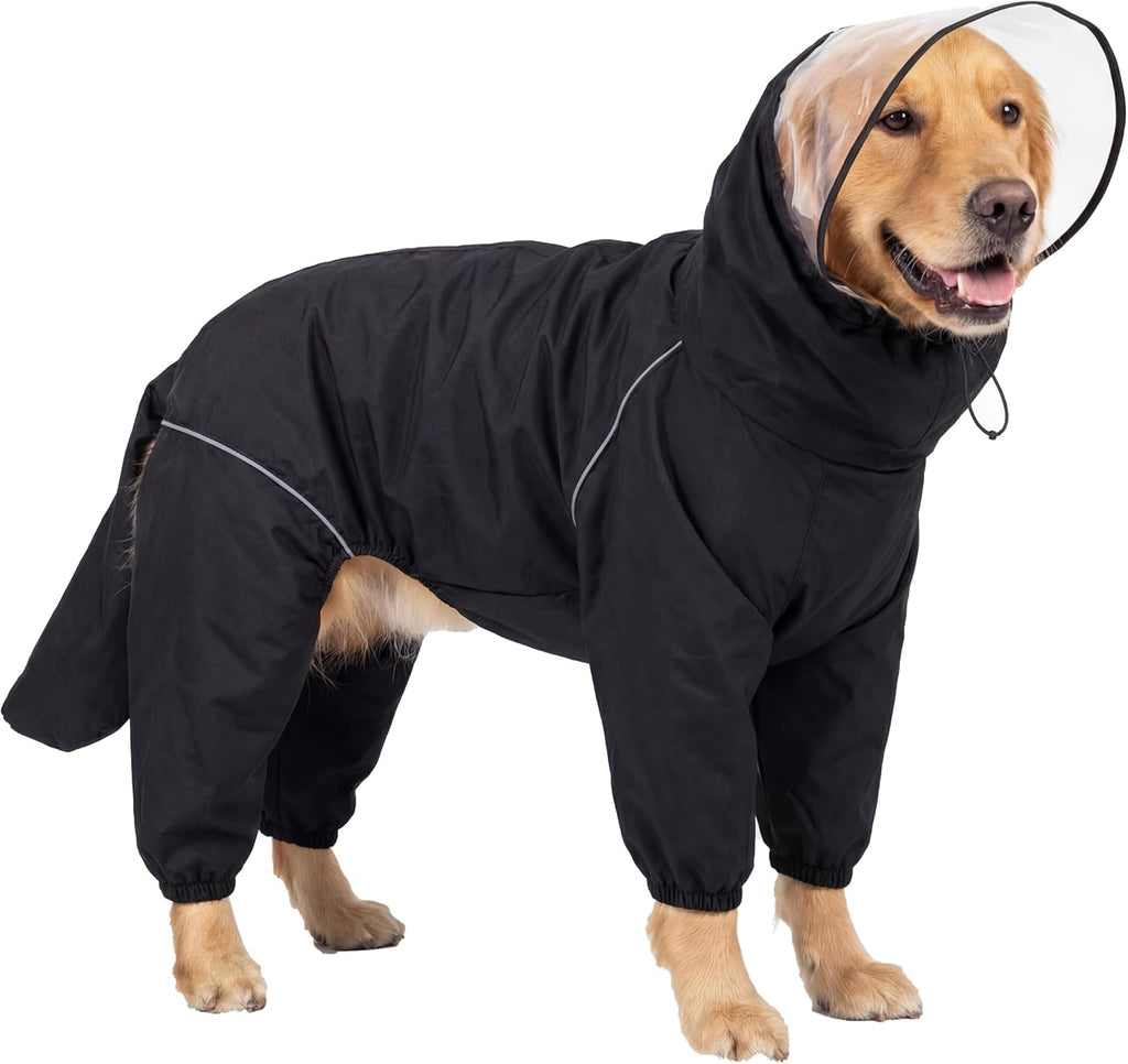 Dog Raincoat for Medium Large Dogs,rain Jacket Coat, Full Leg Coverage Waterproof Rain Suit with Detachable Hood & Tail,