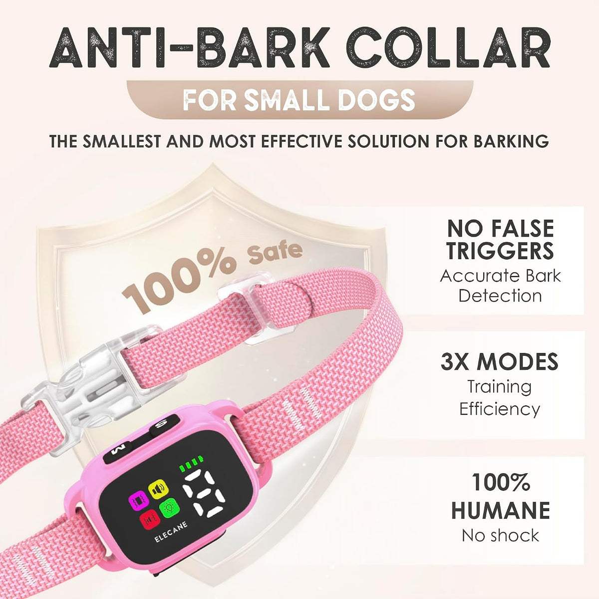 Tiny Bark Collar for Small Dogs 5-15 lbs and Puppies - No Shock Anti Barking Collar - Rechargeable Smart Collar for Dog 