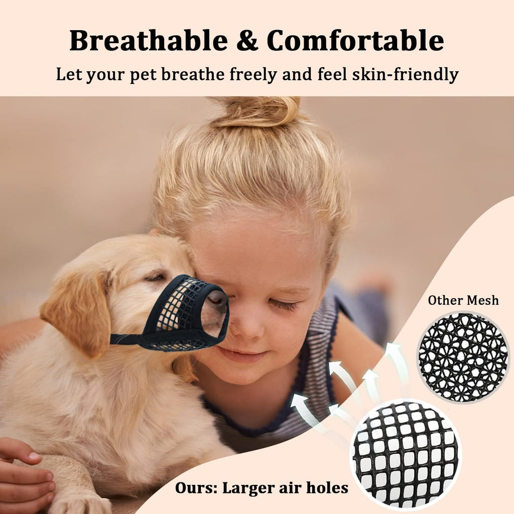 Dog Muzzle, Soft Mesh Muzzles for Small Dogs Biting | Black, XXS
