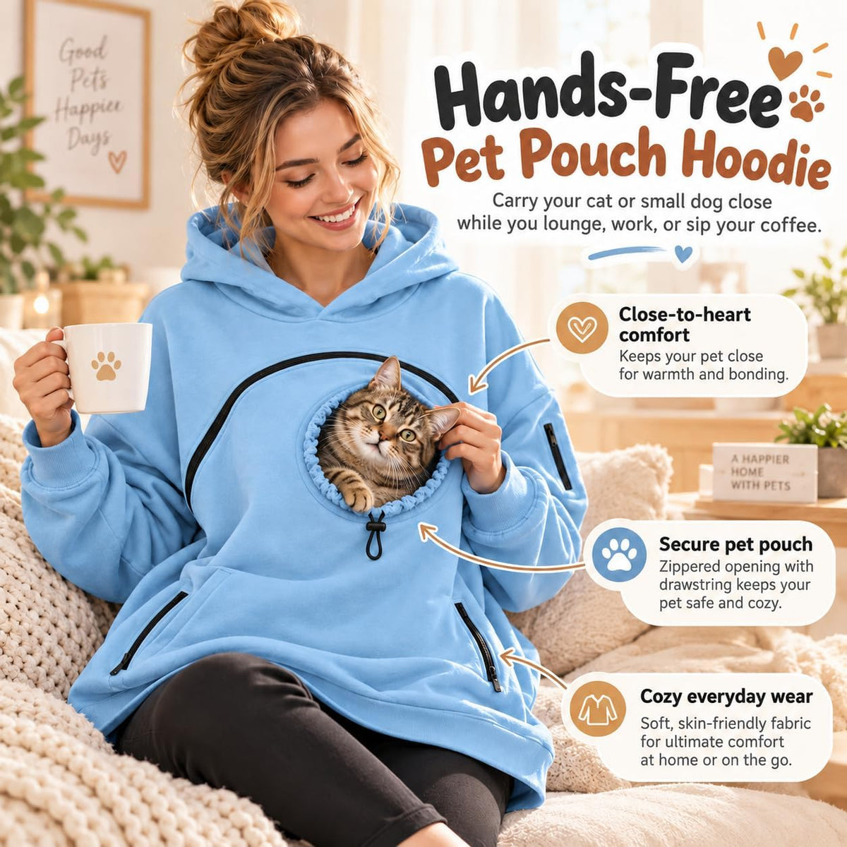 Pet Pouch Hoodie, Cat Hoodie with Dog Pouch, Pull Pocket with Dog Pouch