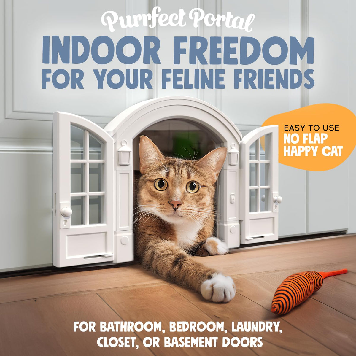 Purrfect Portal French® Cat Door - Stylish No-Flap Cat Door Interior Door for Average-Sized Cats Up to 20 lbs, Easy DIY Setup, Secured Installation in Minutes, No Training Needed, 7.13 x 8.32”
