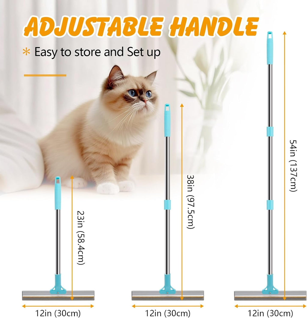 2-in-1 Carpet Rake for Pet Hair, 54" Adjustable Handle