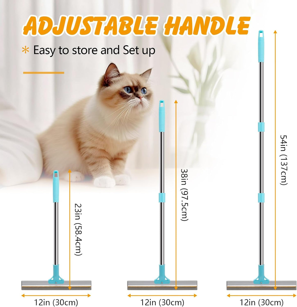 2-in-1 Carpet Rake for Pet Hair, 54" Adjustable Handle