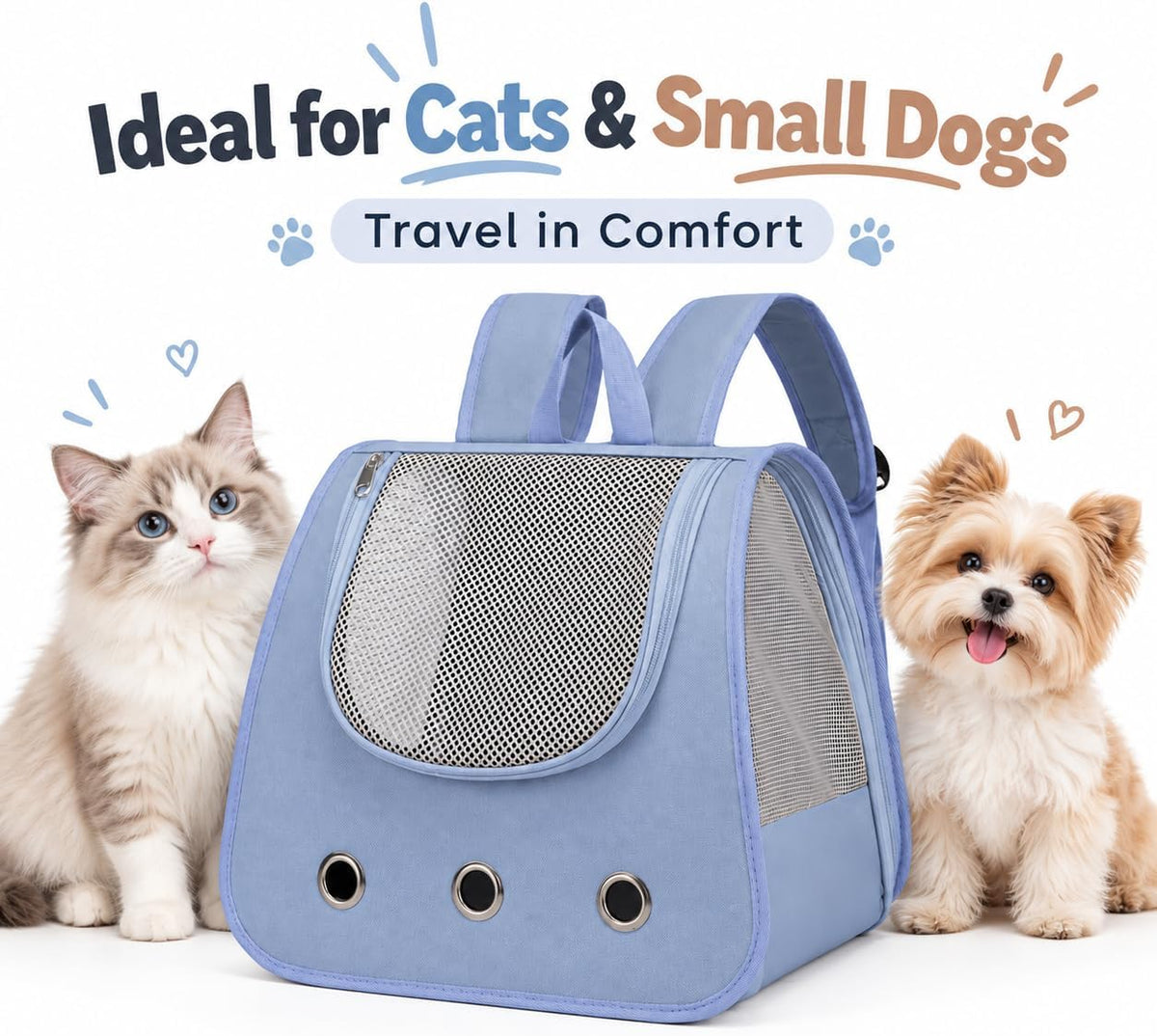 Pet Carrier Backpack for Cats and Small Dogs, Breathable Mesh Travel Backpack with Ventilation Holes, Comfortable Portab