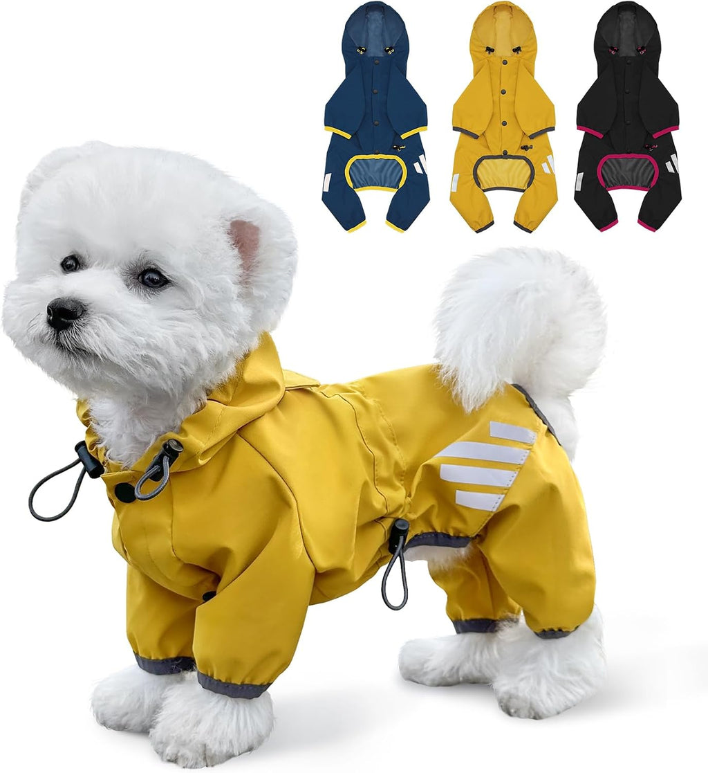 Dog Raincoat, Waterproof Dog Rain Jacket with Hood, Dog Rain Coat with Leash Hole, Reflective Strap for Small Medium Dog