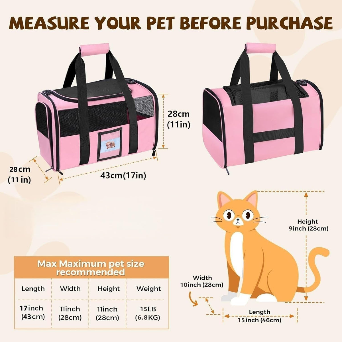 Soft Cat Carrier (Up to 16 Lbs),Small Dog Bag Soft-Sided Cat Carriers