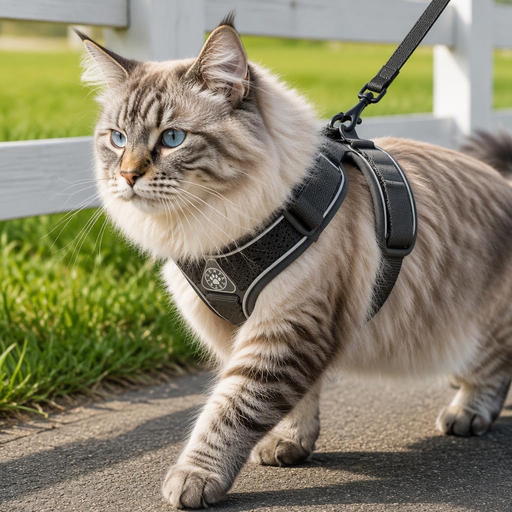 Escape-Proof Large Cat Harness and Leash Set, M, Red