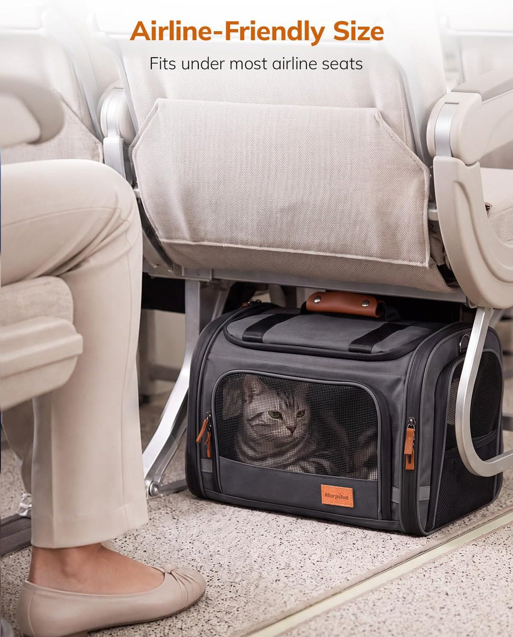 Morpilot Expandable Soft Cat Carrier for Air Travel, 16 x 11 x 11in