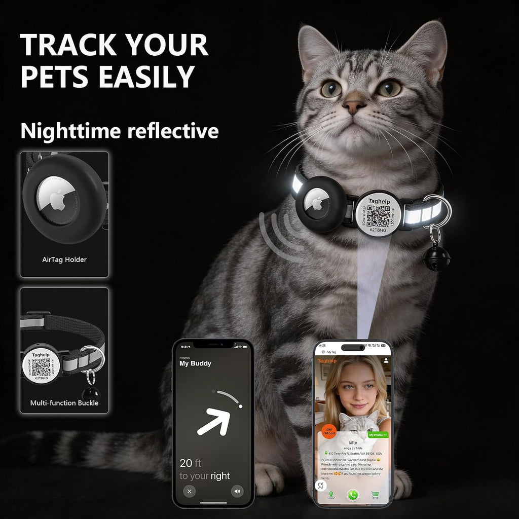 Reflective AirTag Cat Collar, Integrated Cat Collar with Air Tag Holder