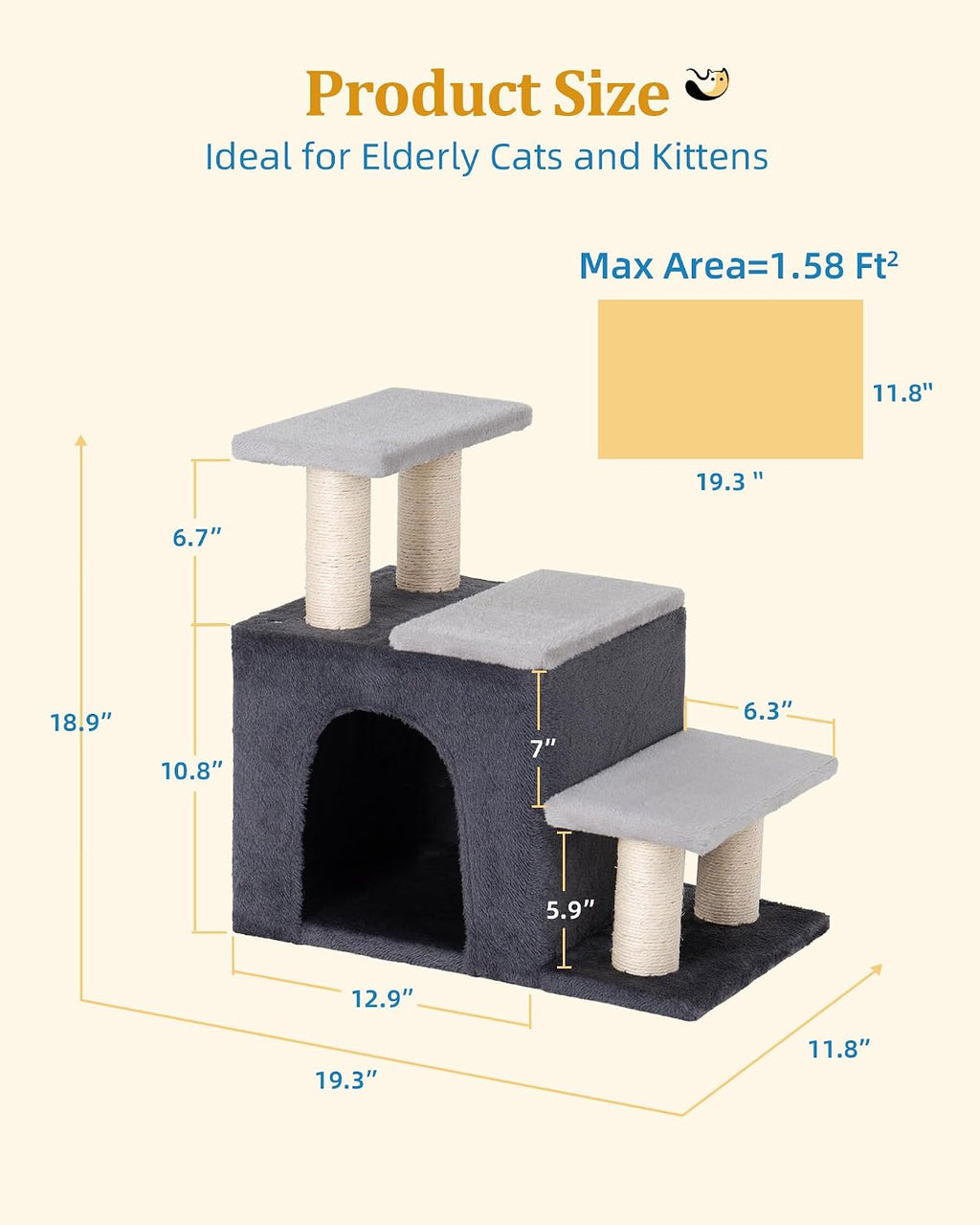3-in-1 Pet Stairs for Cats, Dog Steps for Small Doggie Rabbits