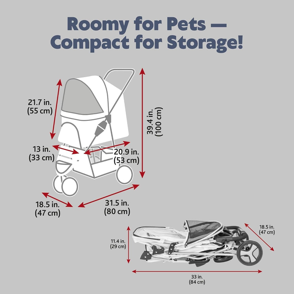 Trixie Foldable Pet Stroller for Cats and Dogs, Pet Carrier Strolling Cart with Weather Cover, Storage Basket, Cup Holde