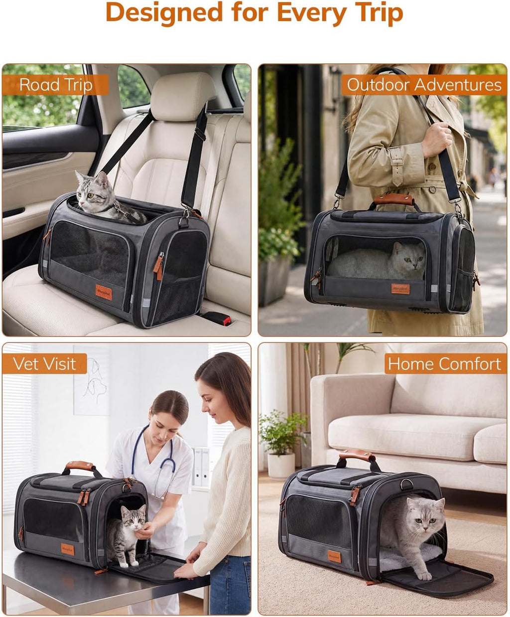 Morpilot Expandable Soft Cat Carrier for Air Travel, 16 x 11 x 11in