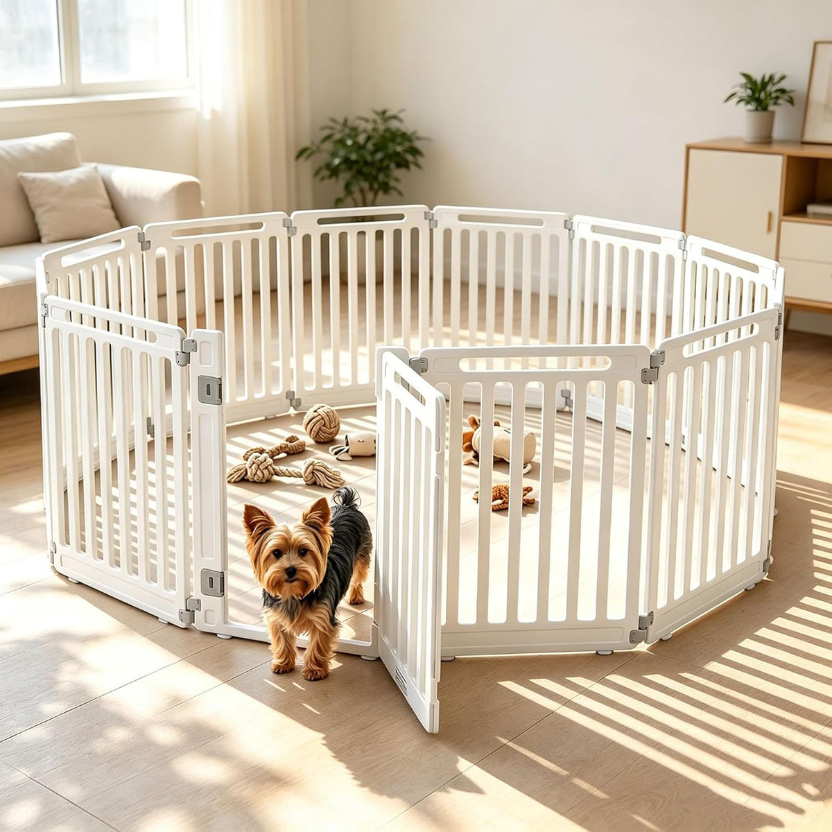 GIANTEX 12 Panel Dog Playpen, 32'' Plastic Pet Fence, Lockable Door, White
