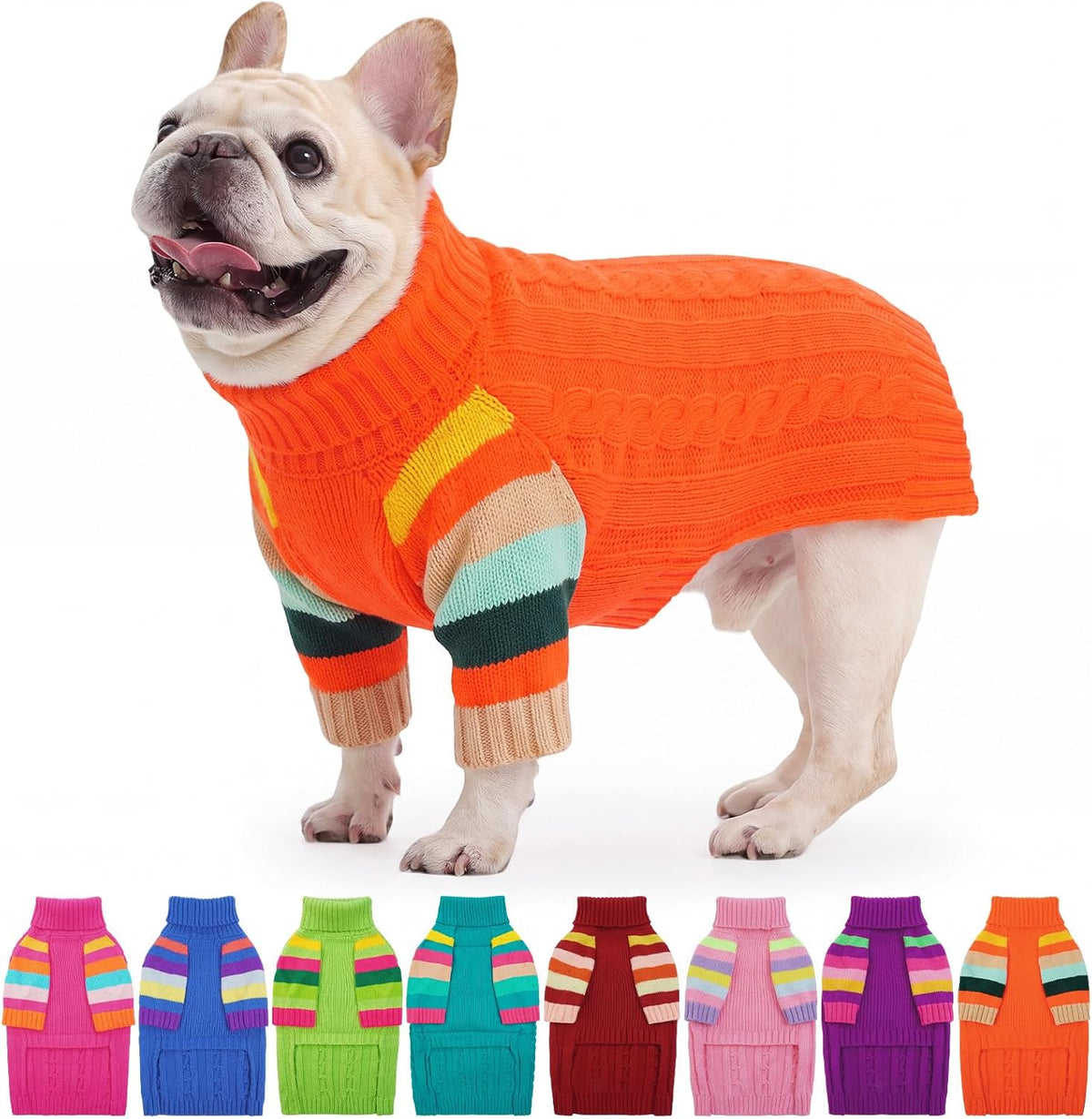 Small Dog Sweater, Turtleneck Pullover With Sleeves, Green S