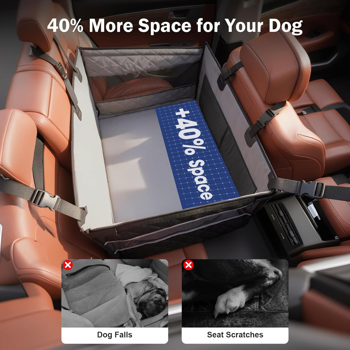 MIXJOY Dog Car Seat for Large Medium Dogs, Back Seat Extender for Pets, Waterproof Pet Carseat for Medium Sized Dog, Ham
