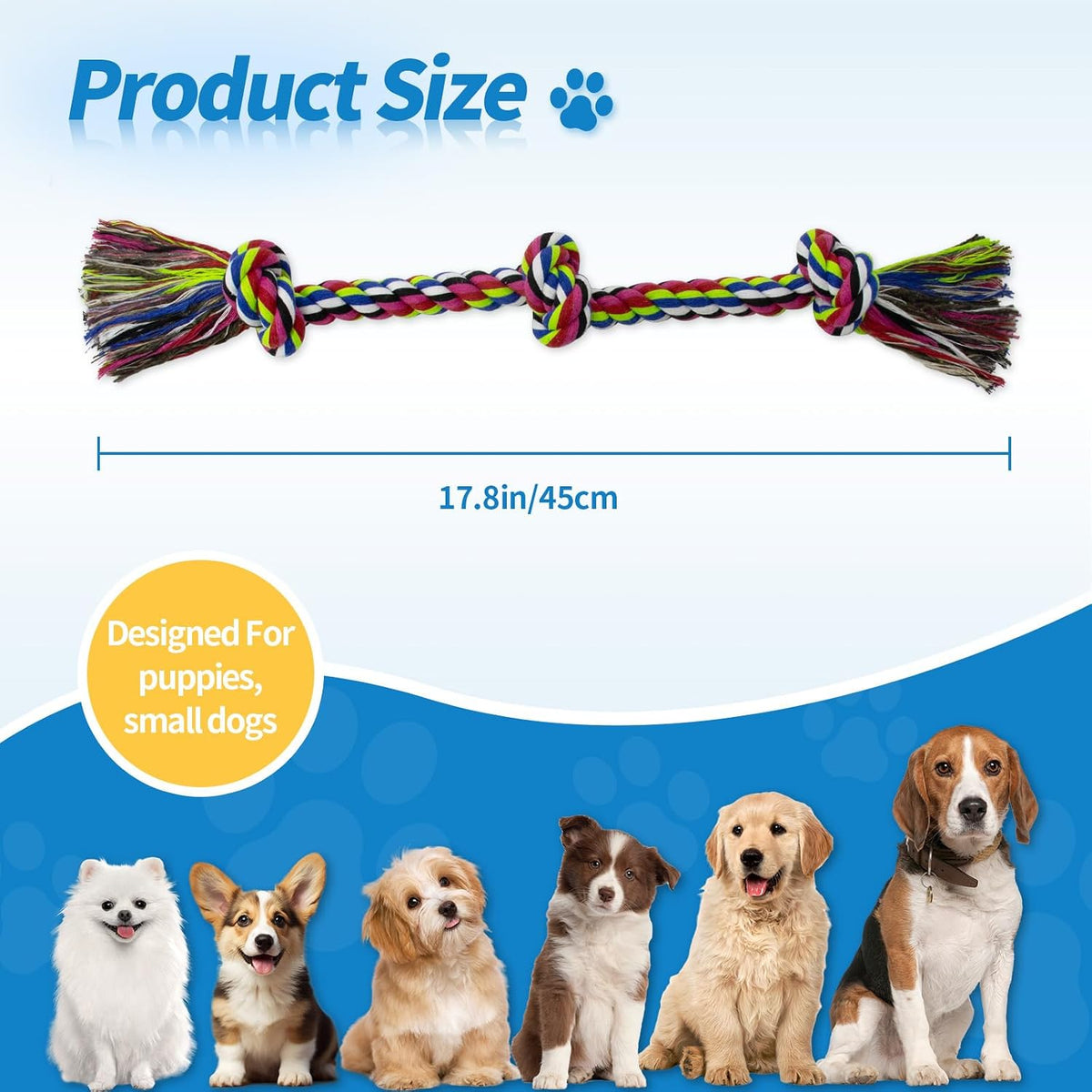 WDZZHOT [2 Pack] Dog Rope Toys, Dog Chew Toy for Medium and Small Dogs, 3 Knots Heavy Duty Puppy Rope Toy, 100% Cotton T
