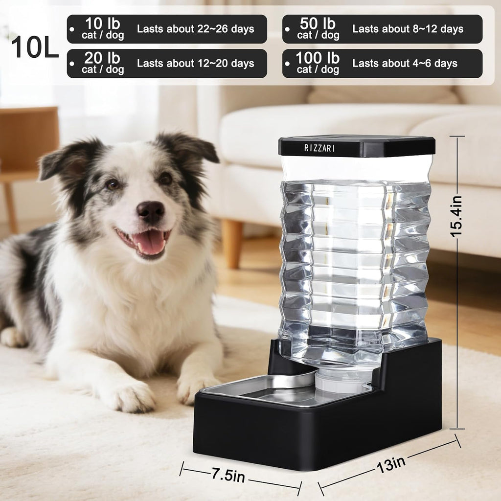 RIZZARI 2.64-Gallon Gravity Pet Water Dispenser:No Filter, No Electricity