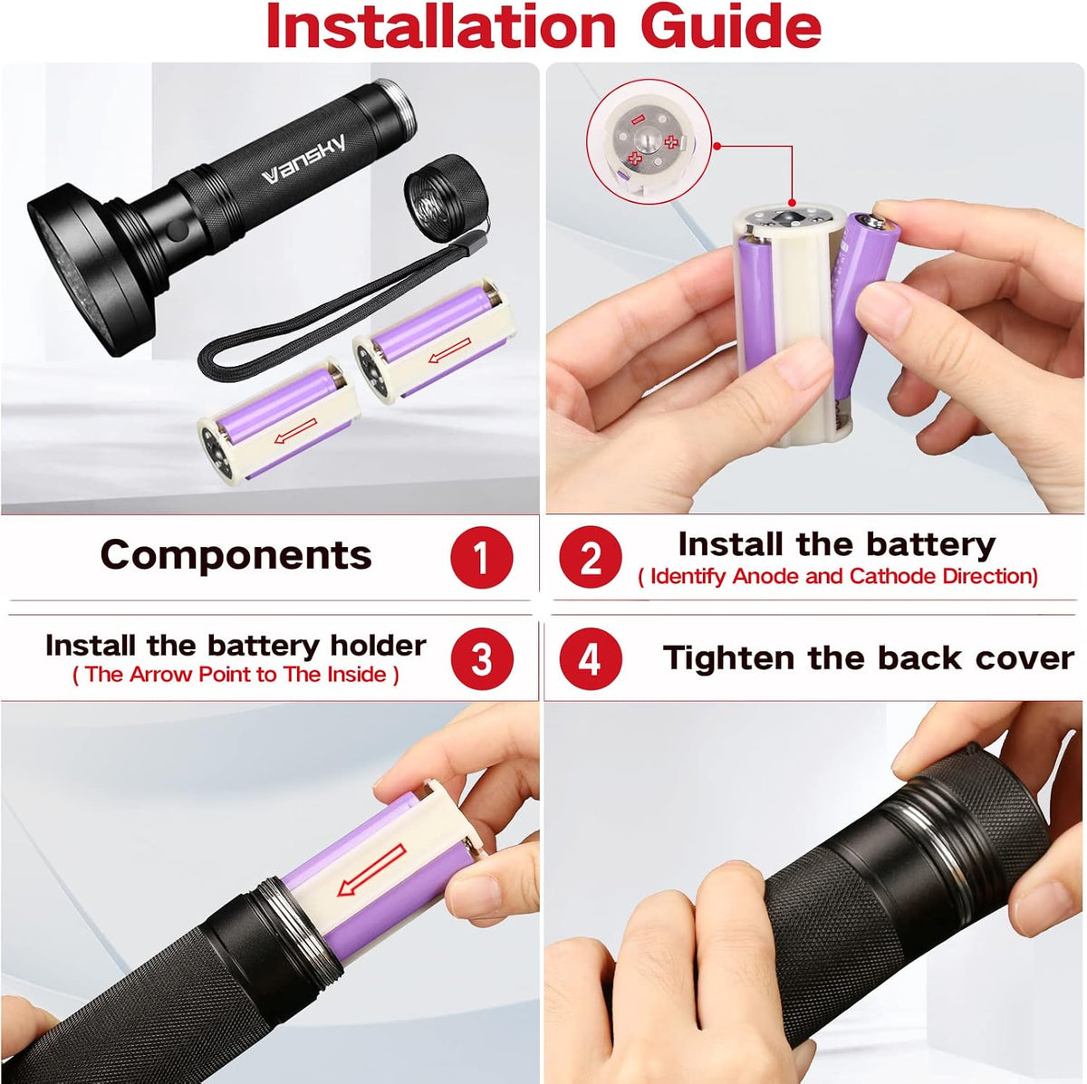 Vansky Black Light UV Flashlights, Ultra Bright 100 LED 395nm Ultraviolet Blacklight Detector for Dog Cat Pet Urine, Dry
