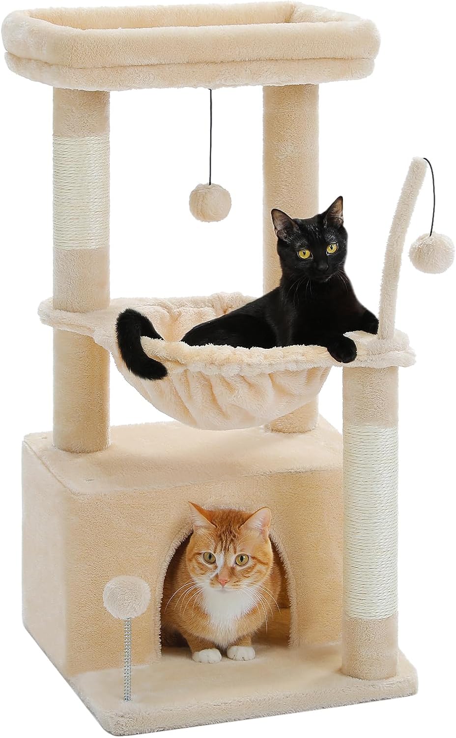 PEQULTI Small Cat Tree Tower for Indoor Cats, Sisal Post & Cozy Condo, Grey