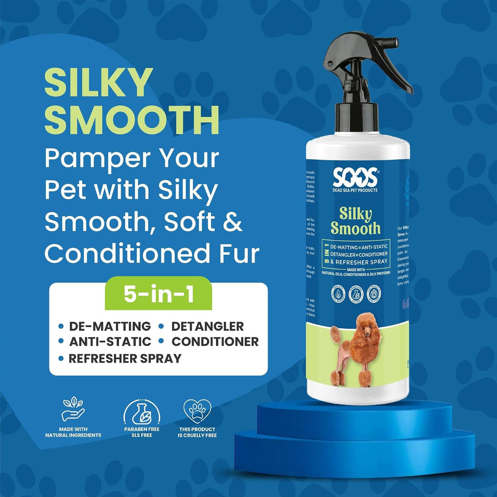 Soos Pet Silky Smooth 5-in-1 Leave-On Conditioning Spray for Dog & Cat | Moisturizing, Anti-Itch, Softens Coat, Natural 