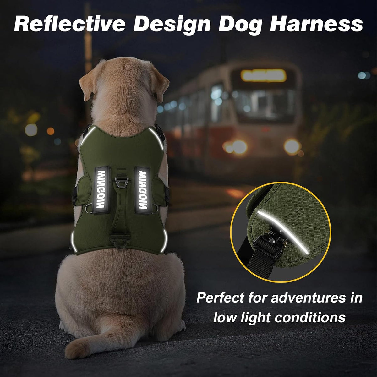 Escape Proof Dog Harness,No Pull for Large Dogs with Handle,Green,L
