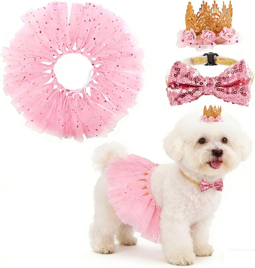 BINGPET Cat Tutu Princess Costume, Small Dog Wedding Dress, Crown Outfit