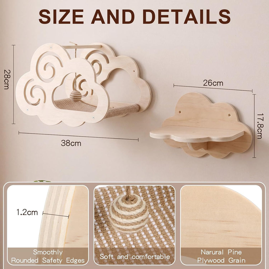 Lineshading Cloud Shaped cat Wall Shelves for Indoor Cats Wood 15 x 11 Inch