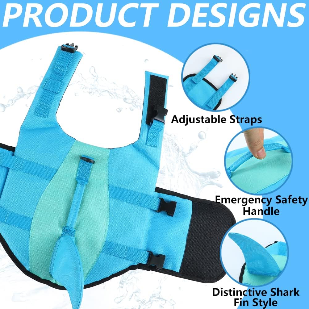 EMUST Shark Dog Life Jackets for Water Safety - Adjustable Ripstop Pet Life Vest with Rescue Handle for Swimming Pool, B