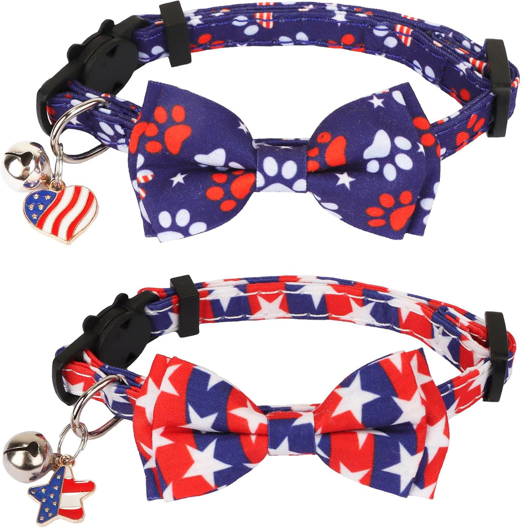 Christmas Cat Collar Breakaway, Plaid Xmas Cat Bow Tie Collar