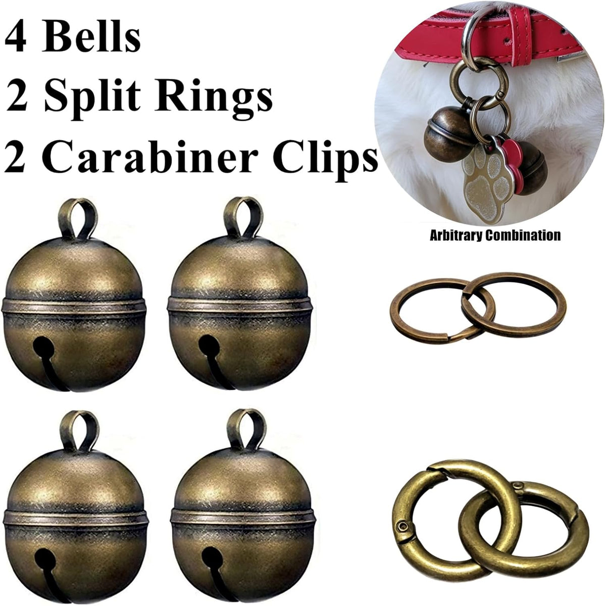 Dog Bells for Pet Tracking, 4 Extra Loud Dog & Cat Bells for Collar
