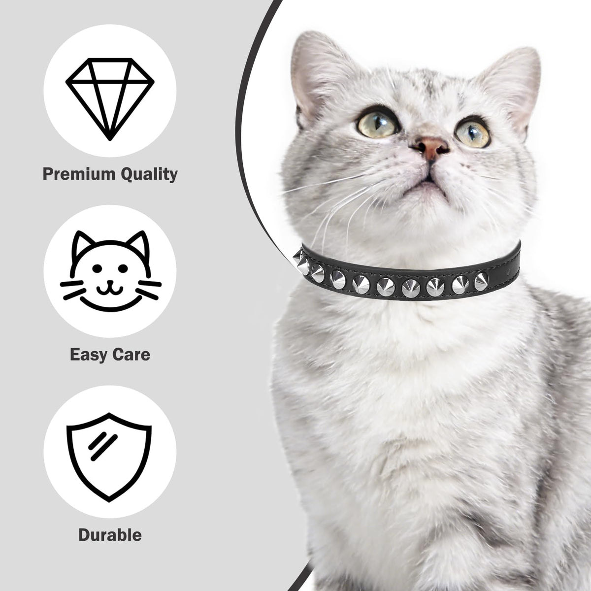 DILLYBUD Leather Cat Collar, Breakaway Kitten Collars with Bell, Black