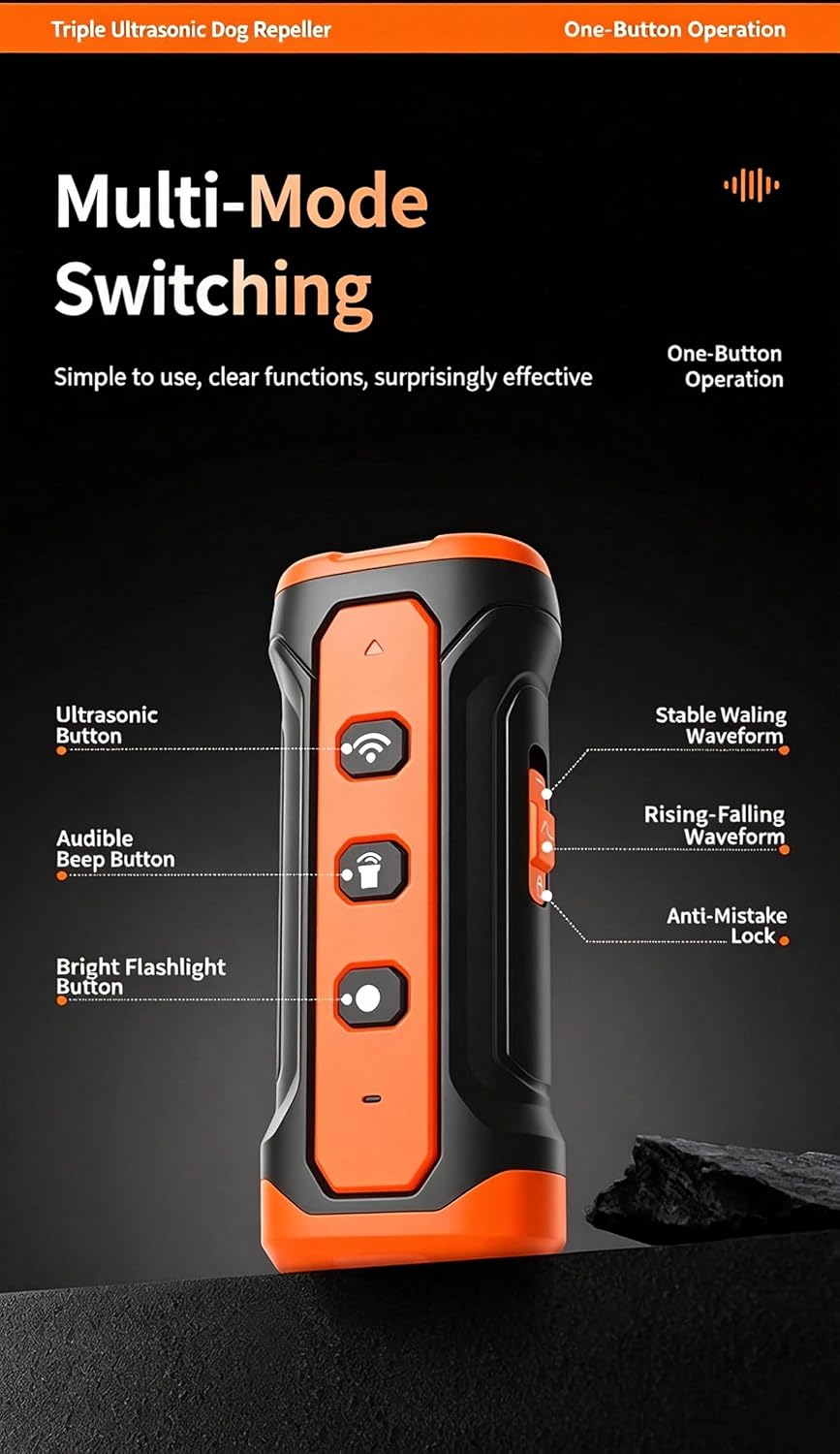 Anti-Bark Dog Training Device, Rechargeable Dog Deterrent with LED Flashlight & Audible Alarm Beep