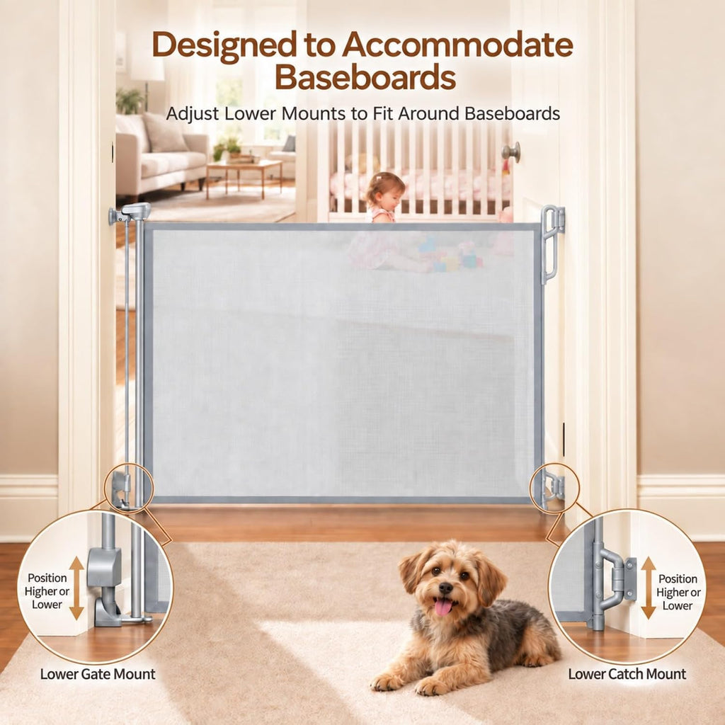 Retractable Baby Gate, 45" Wide Mesh Gate, Gray