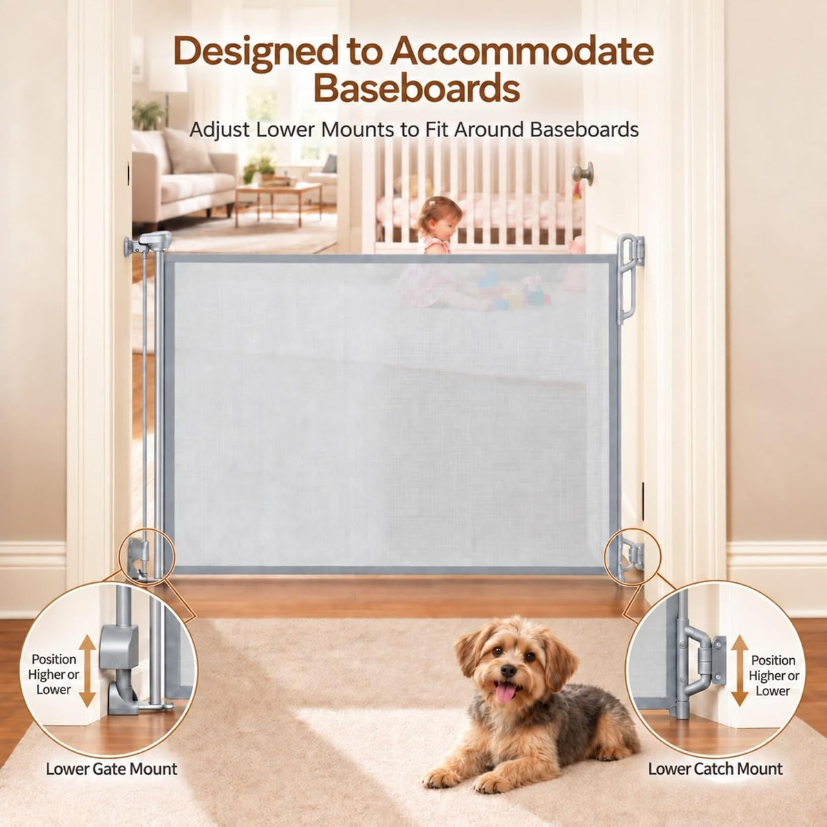 Retractable Baby Gate, 45" Wide Mesh Gate, Gray