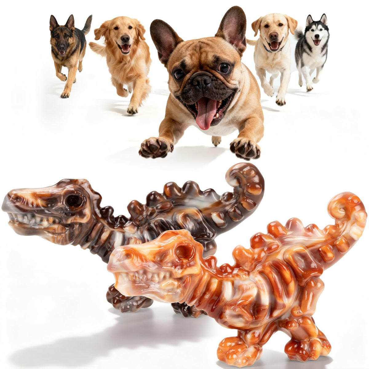DinoBone 2-Pack Tough Dog Chew Toys for Aggressive Chewers, Rock-Hard Nylon