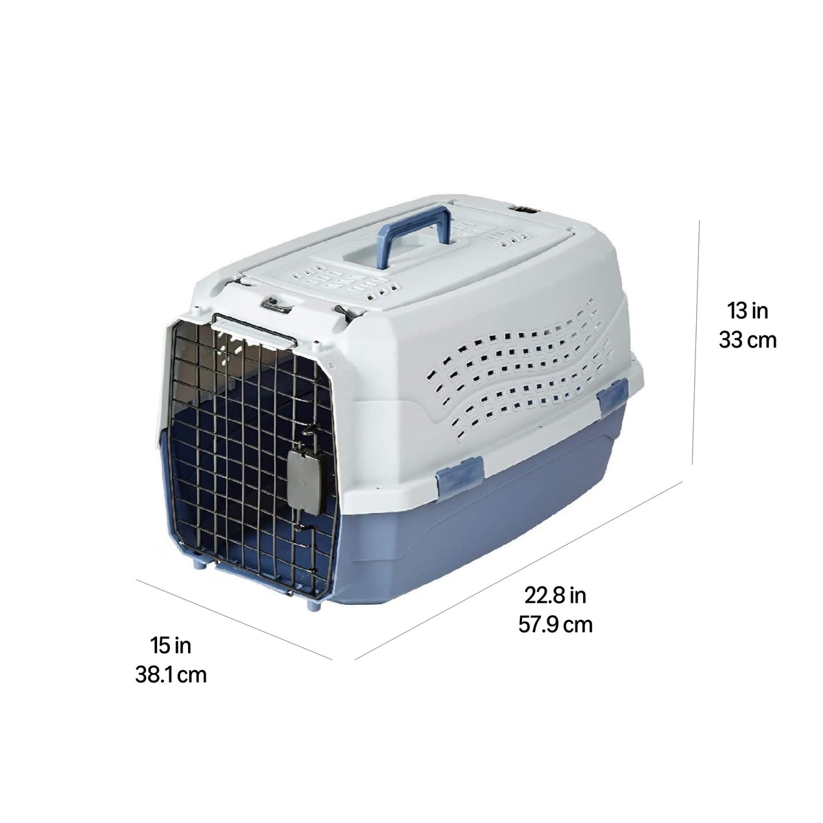 Amazon Basics Sturdy Portable 2-Door Top-Load Hard-Sided Pet Travel Carrier with Secure Ventilation, Handle, Front & Top Entry for Dogs, Cats, 22.8"L x 15"W x 13"H, Gray & Blue