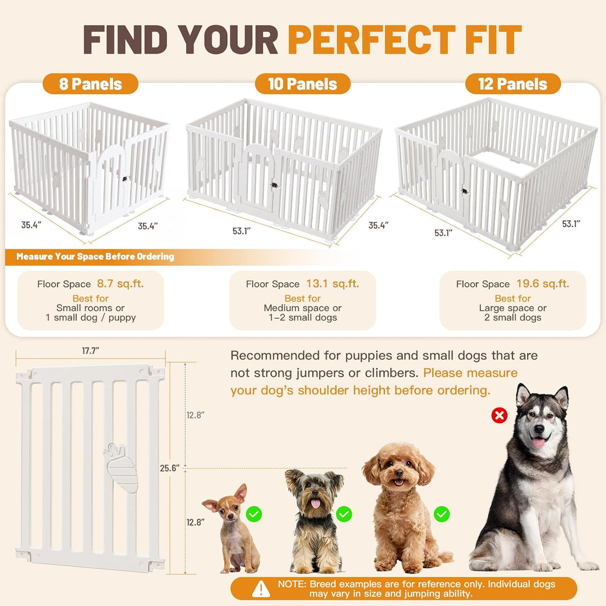 Dog Playpen Indoor with Door, 10-Panel 25.6" Tall Dog Play Pen, Easy-Assembly Plastic Puppy Playpen Fence for Dogs, Pet 